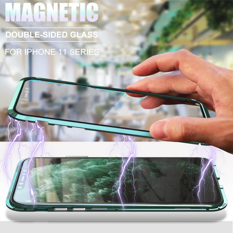 KMXDD Privacy Screen iPhone 11 Pro Magnetic Case Clear Double Sided 9H  Tempered Glass Metal Bumper Frame 360° Full Body Anti-Peeping Privacy Cover  for