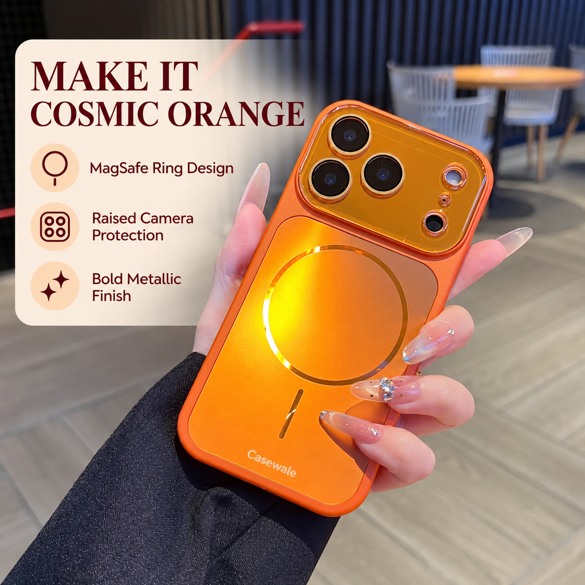 Cosmic orange MagSafe case with camera protection