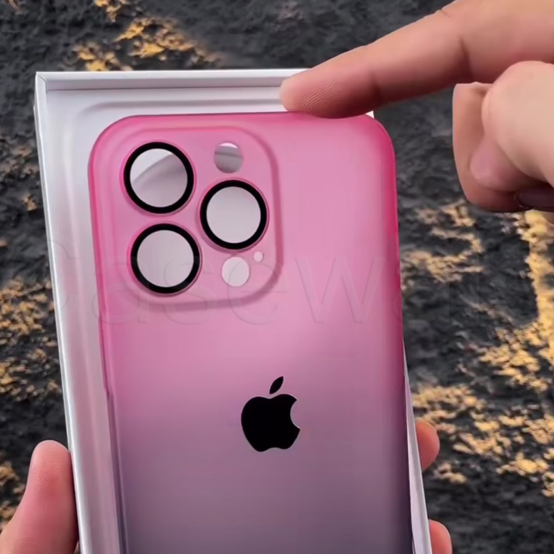 iPhone 14 Series Gradient Frosted Lanyard Case with Lens Protector & Wrist Strap