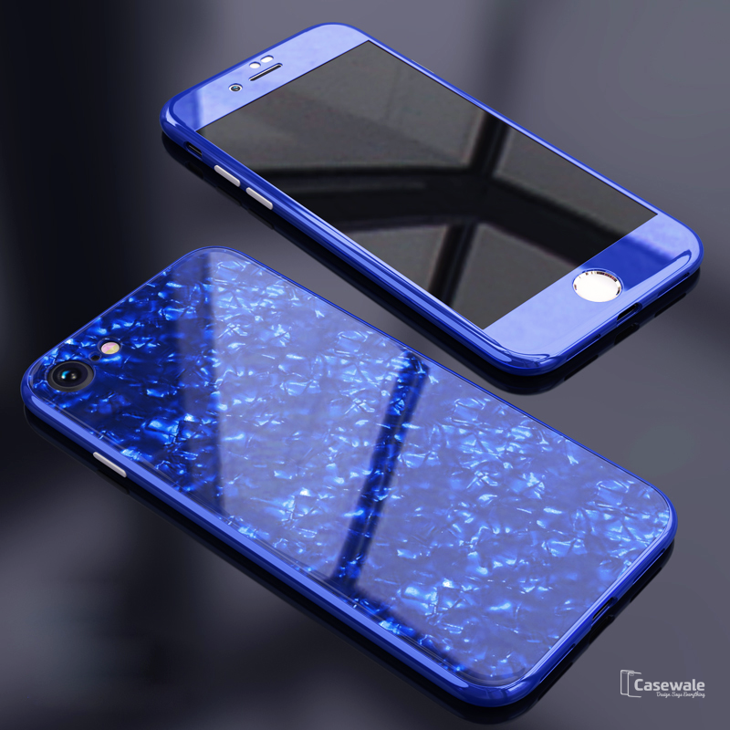 Marble Magnetic Auto-fit Tempered Glass Case for iPhone 6, 7, 8