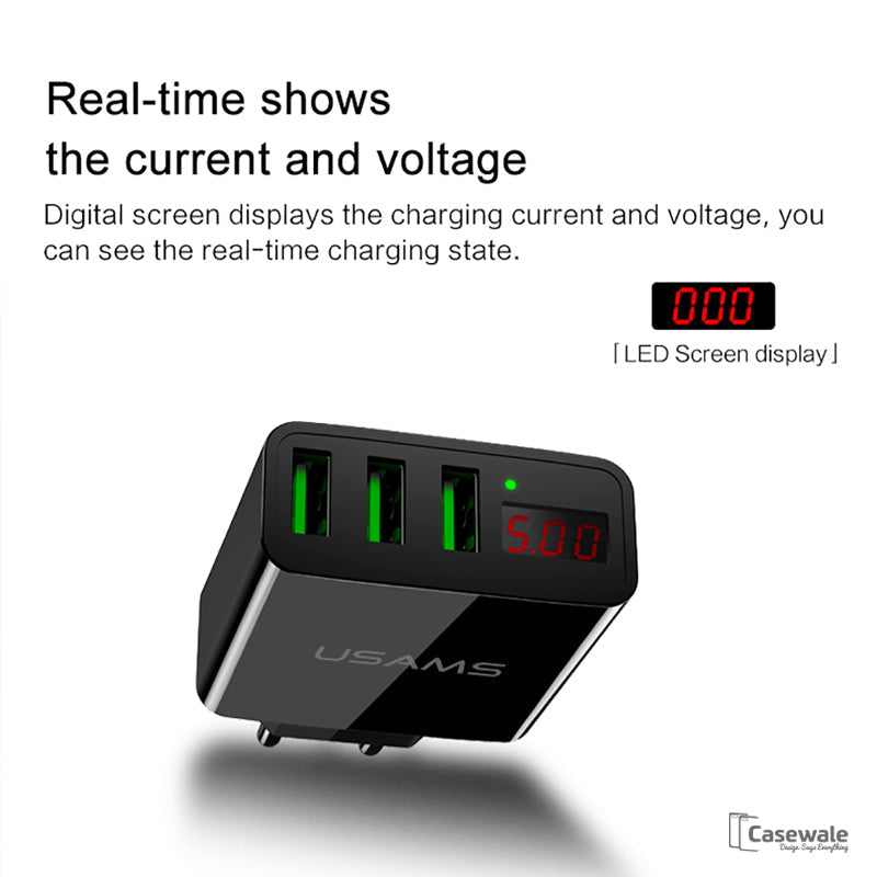 LED Display Max 2.4A EU/US Plug 3 Port USB Mobile Wall Charger for iPhone iPad
