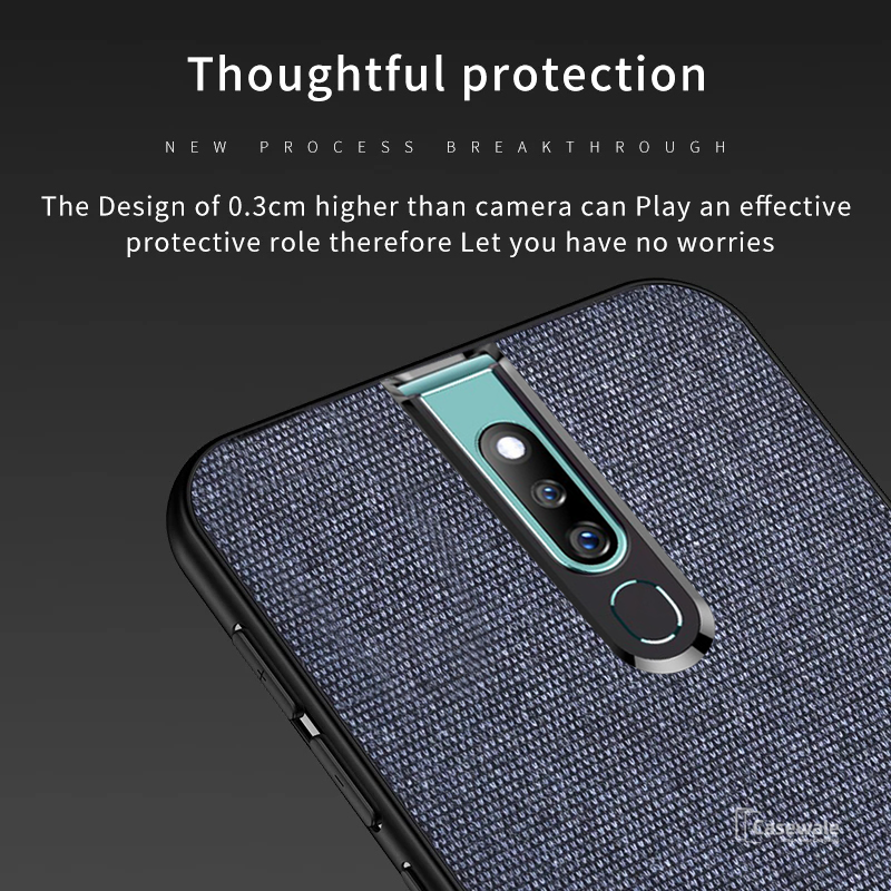 Dual Color Leather + Natural Cloth Texture Case For Oppo F11 Pro
