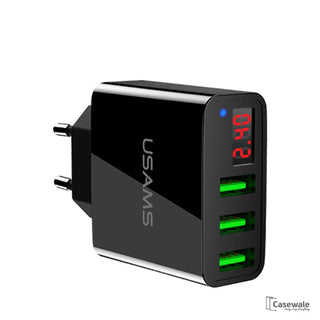 LED Display Max 2.4A EU/US Plug 3 Port USB Mobile Wall Charger for iPhone iPad
