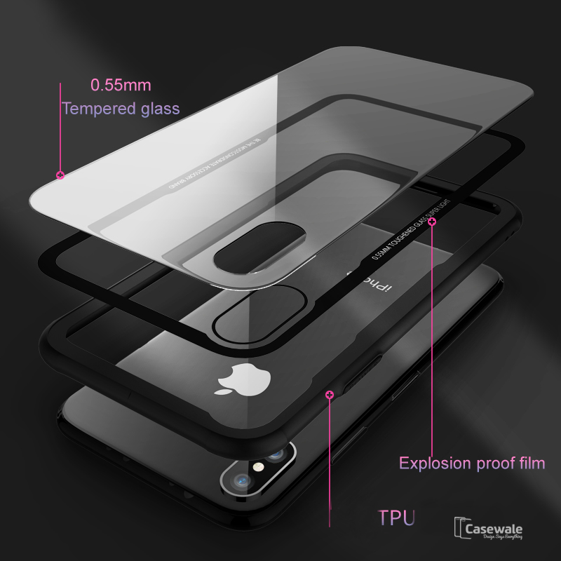 Luxury Black & Red Transparent Glass Case For iPhone X [Best Selling Case]