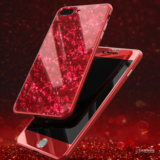 Marble Magnetic Auto-fit Tempered Glass Case for iPhone 6, 7, 8