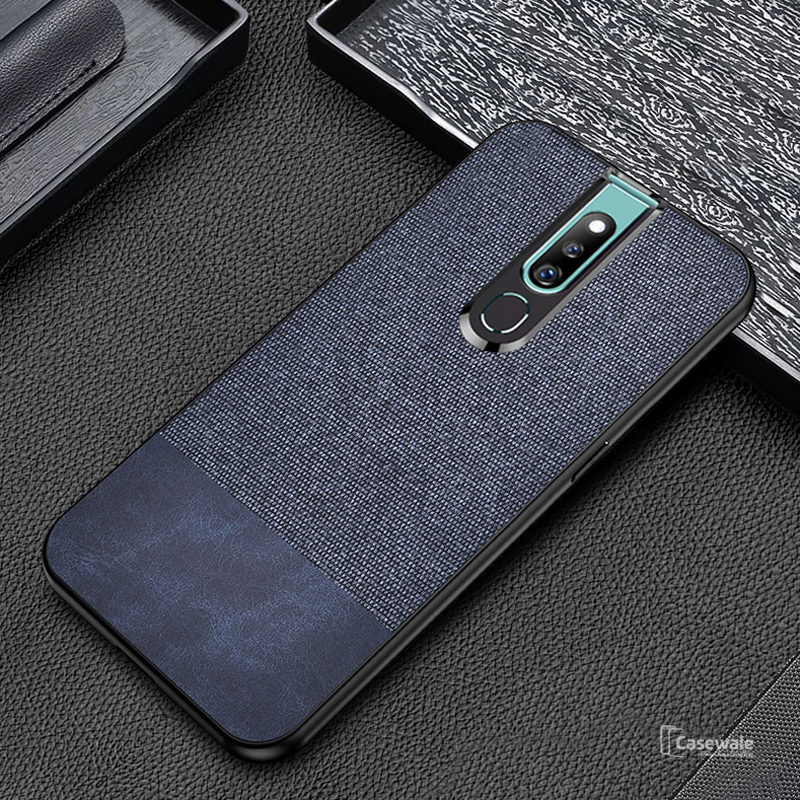 Dual Color Leather + Natural Cloth Texture Case For Oppo F11 Pro