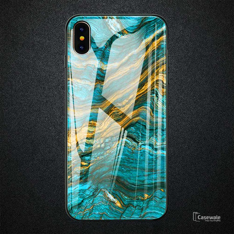 Luxury Artistic Marble Glass Case for iPhone XS