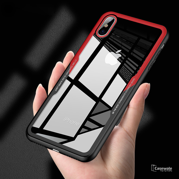 Luxury Black & Red Transparent Glass Case For iPhone X [Best Selling Case]