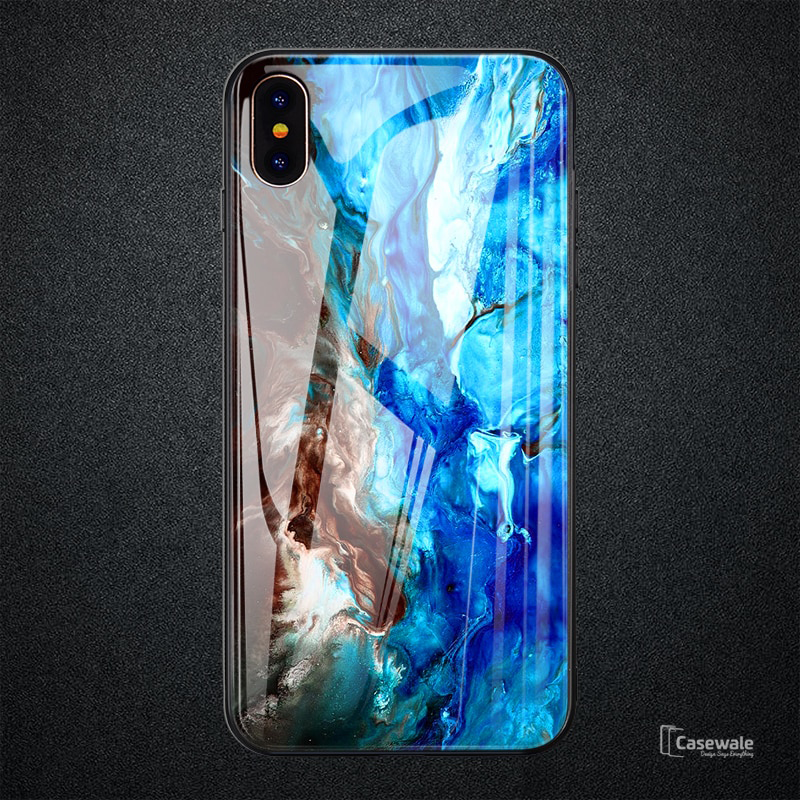 Luxury Artistic Marble Glass Case for iPhone XS