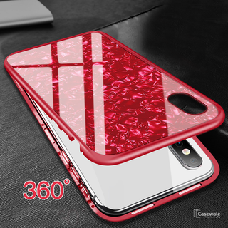 Magnetic Marble Auto-fit Tempered Glass Case for iPhone XS