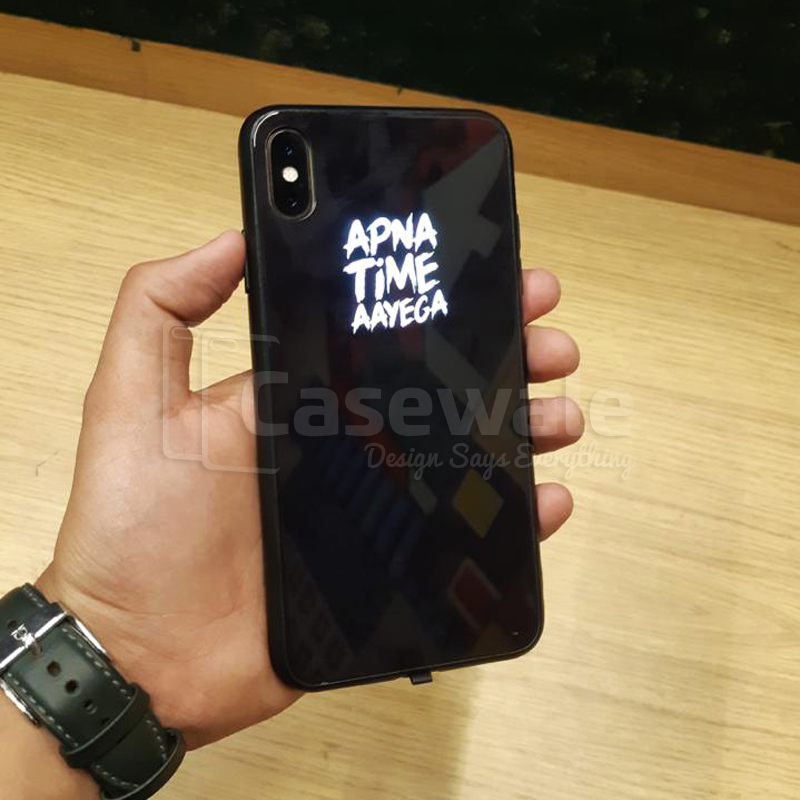 Luxury Smooth Glass Apna Time Ayega LED Light Case For iPhone X / XS