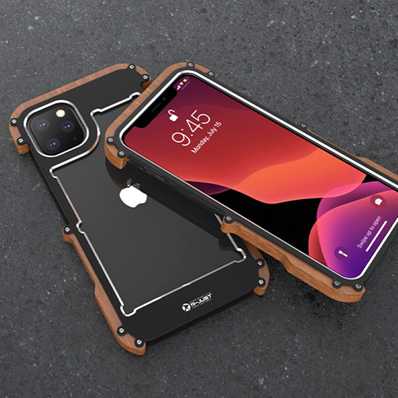 Luxury Metal Aluminum Wood Protective Bumper Case for iPhone 11 Series
