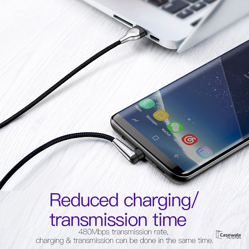 Baseus 90 Degree Lighting USB Type C Cable For Samsung
