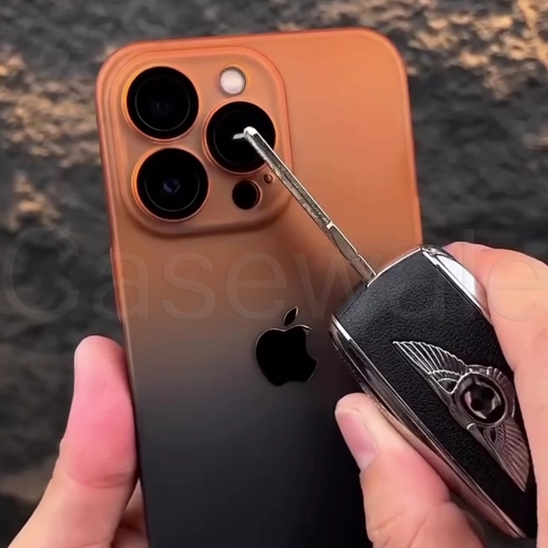 iPhone 14 Series Gradient Frosted Lanyard Case with Lens Protector & Wrist Strap