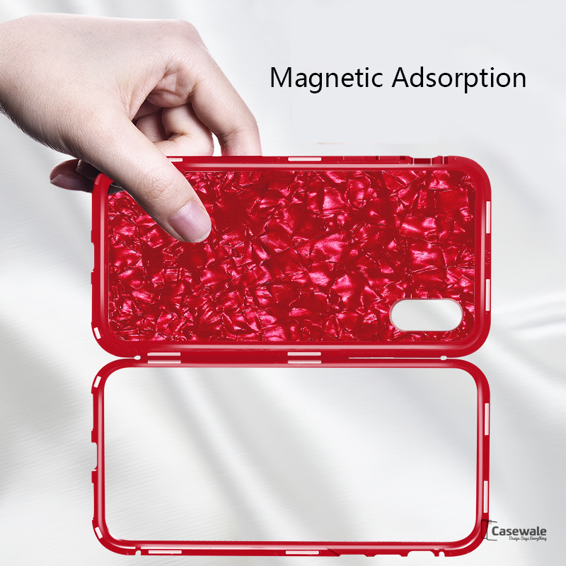 Magnetic Marble Auto-fit Tempered Glass Case for iPhone XS