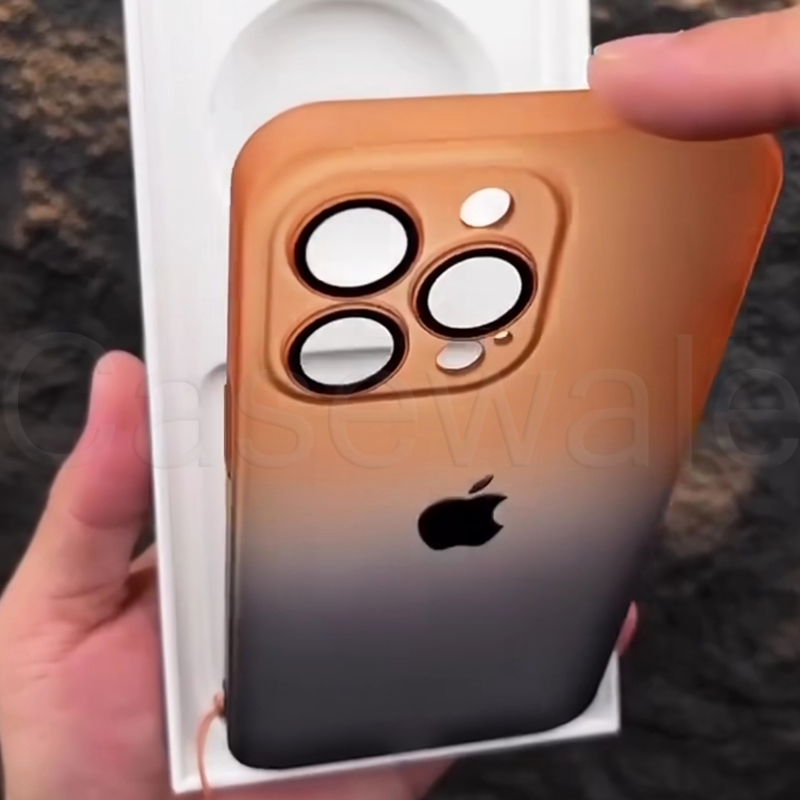 iPhone 14 Series Gradient Frosted Lanyard Case with Lens Protector & Wrist Strap