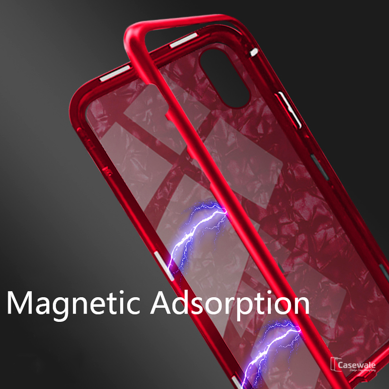 Magnetic Marble Auto-fit Tempered Glass Case for iPhone XS