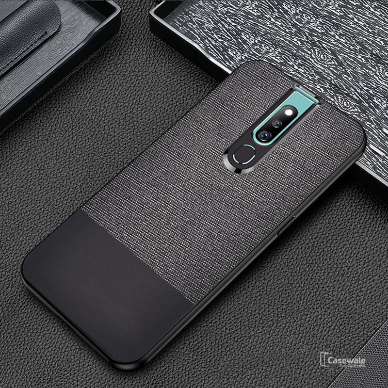 Dual Color Leather + Natural Cloth Texture Case For Oppo F11 Pro