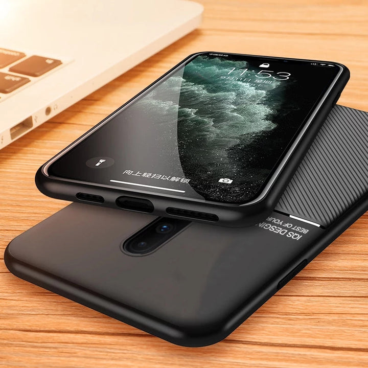 IQS Design Soft Leather Texture Case with Magnetic Car Vent For Oneplus 7 / 7 Pro