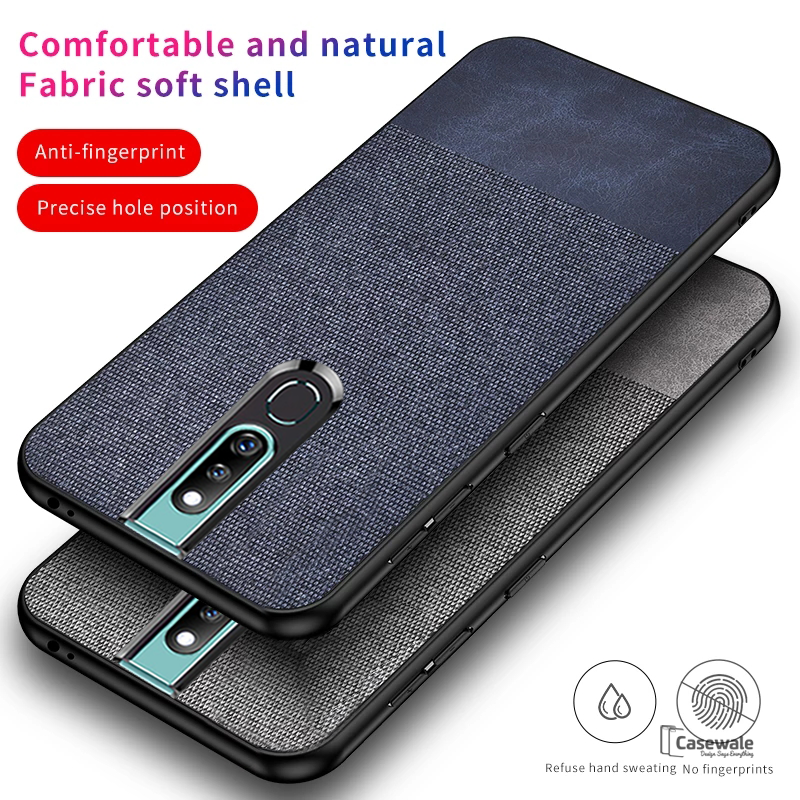 Dual Color Leather + Natural Cloth Texture Case For Oppo F11 Pro