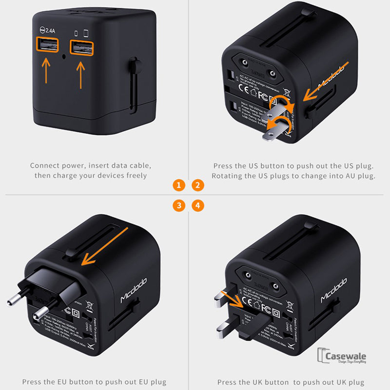 Mcdodo 2.4A Dual USB Charger International Travel Power Adapter