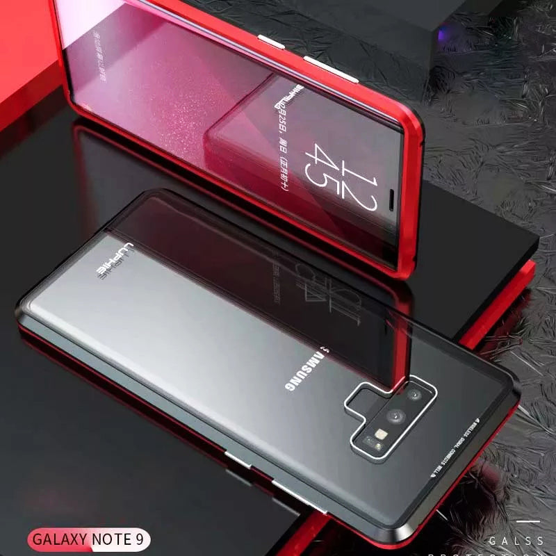 LUPHIE Double Sided Aluminum Metal Glass Case for Galaxy Note 9