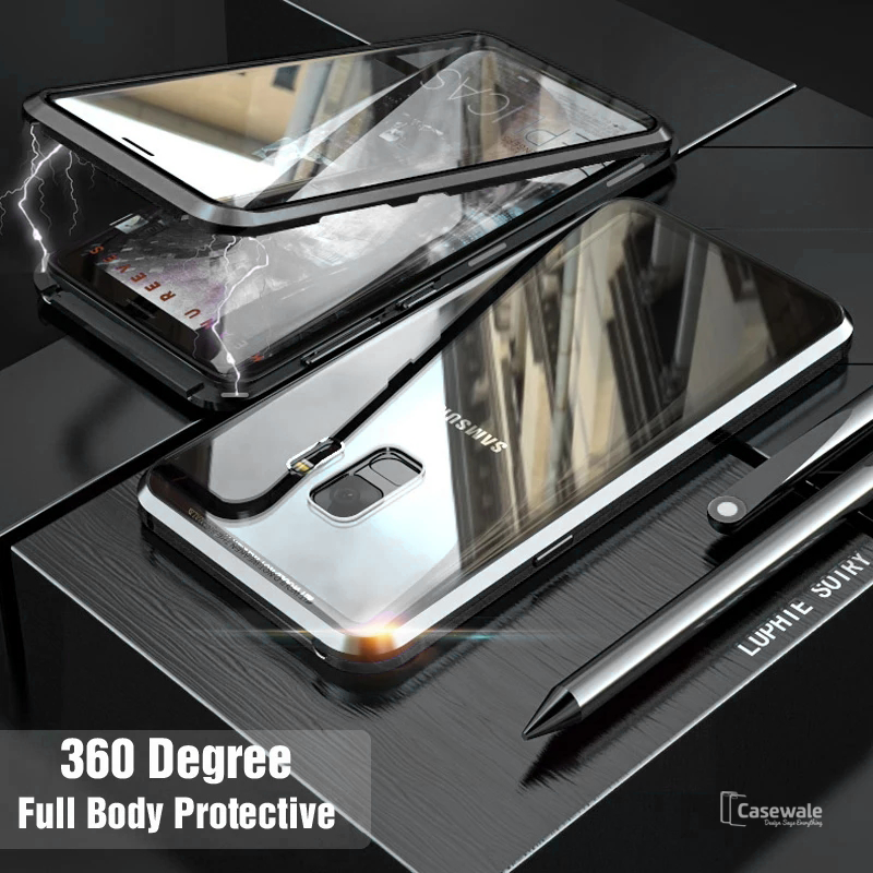 LUPHIE Double Sided Aluminum Metal Glass Case for Galaxy S9/ S9 Plus