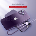 iPhone 14 Series Gradient Frosted Lanyard Case with Lens Protector & Wrist Strap