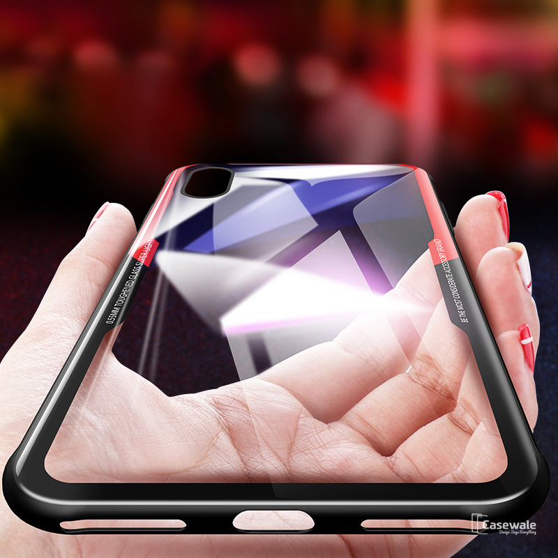 Luxury Black & Red Transparent Glass Case For iPhone X [Best Selling Case]