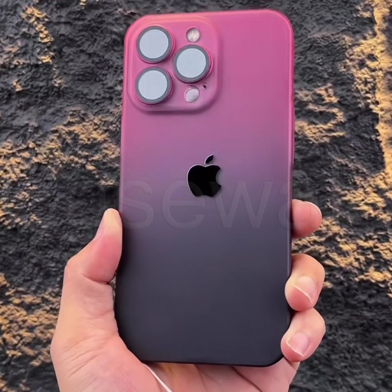 iPhone 14 Series Gradient Frosted Lanyard Case with Lens Protector & Wrist Strap