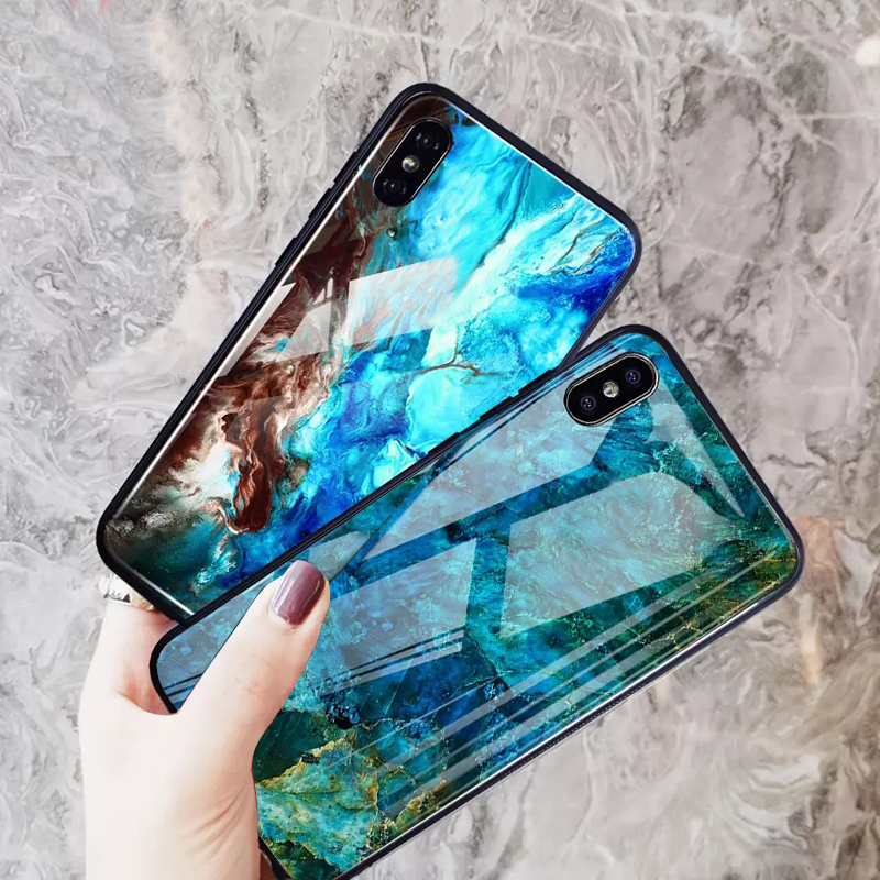 Luxury Artistic Marble Glass Case for iPhone XS