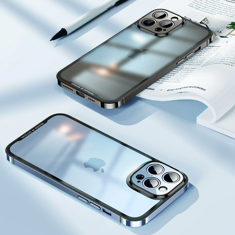 iPhone 13 Series Luxury Stainless Steel Frame Transparent Case