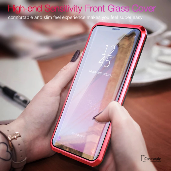 LUPHIE Double Sided Aluminum Metal Glass Case for Galaxy S9/ S9 Plus