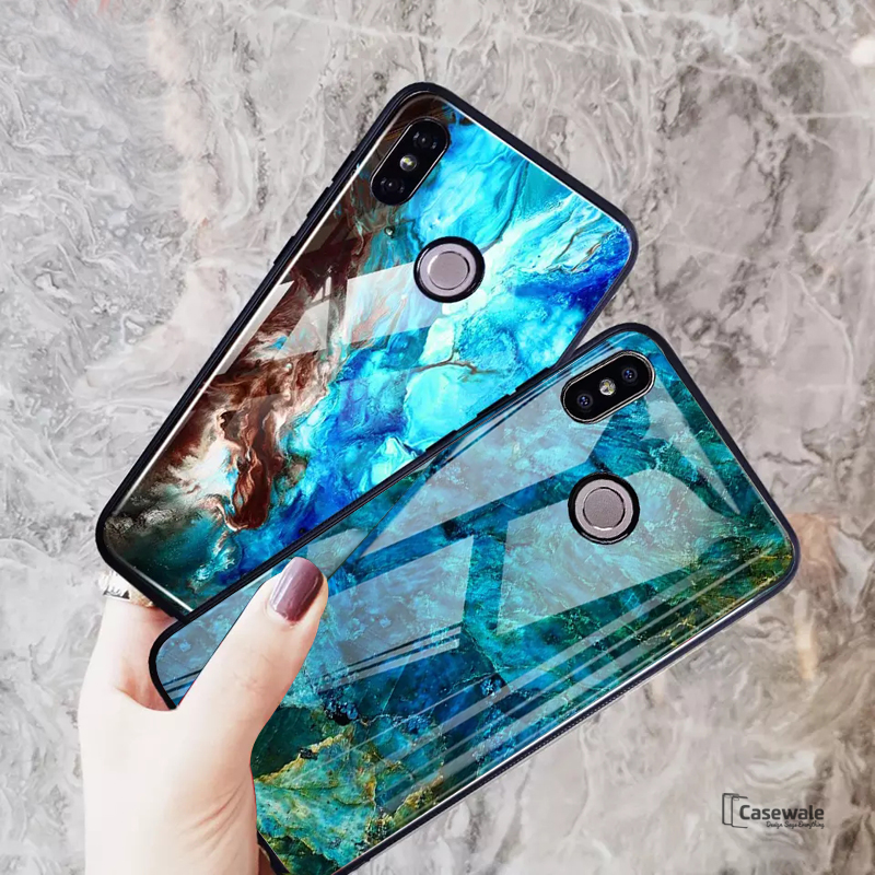 Luxury Aqua Green Pattern Glass Case for Redmi Note 6 Pro