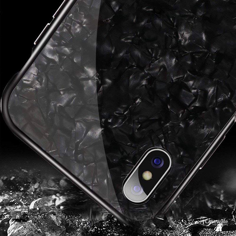 Magnetic Marble Auto-fit Tempered Glass Case for iPhone XS