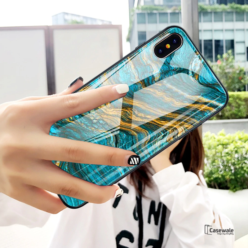 Luxury Artistic Marble Glass Case for iPhone XS