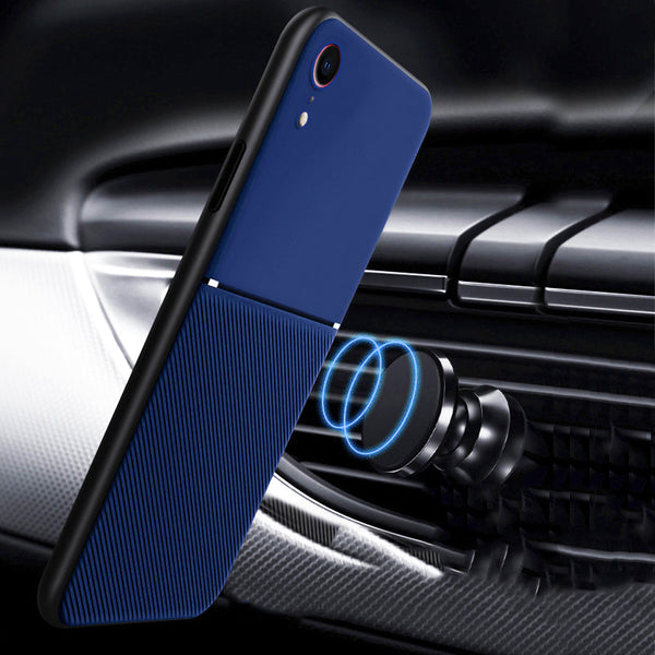 IQS Design Soft Leather Texture Case with Magnetic Car Vent for iPhone XR