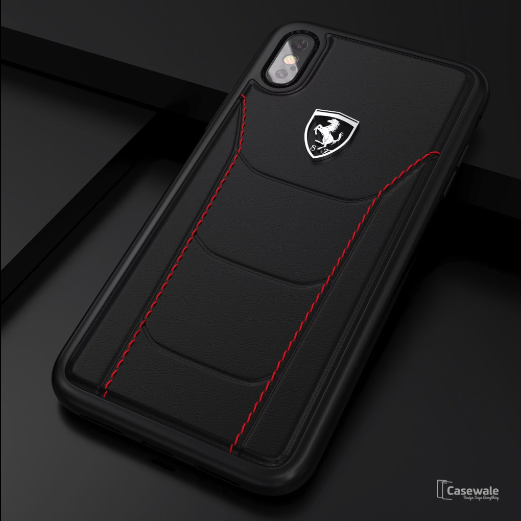 Ferrari Black Heritage Leather Hard Case iPhone X