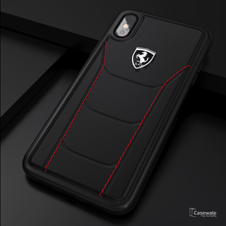 Ferrari Black Heritage Leather Hard Case iPhone X