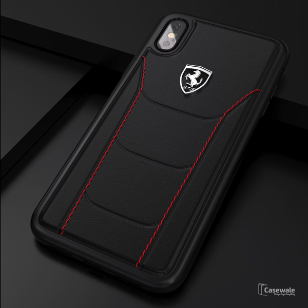 Ferrari Black Heritage Leather Hard Case iPhone X