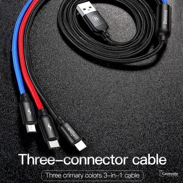 Baseus 3 in 1 Micro USB Type C Charger Cable for iPhone Samsung