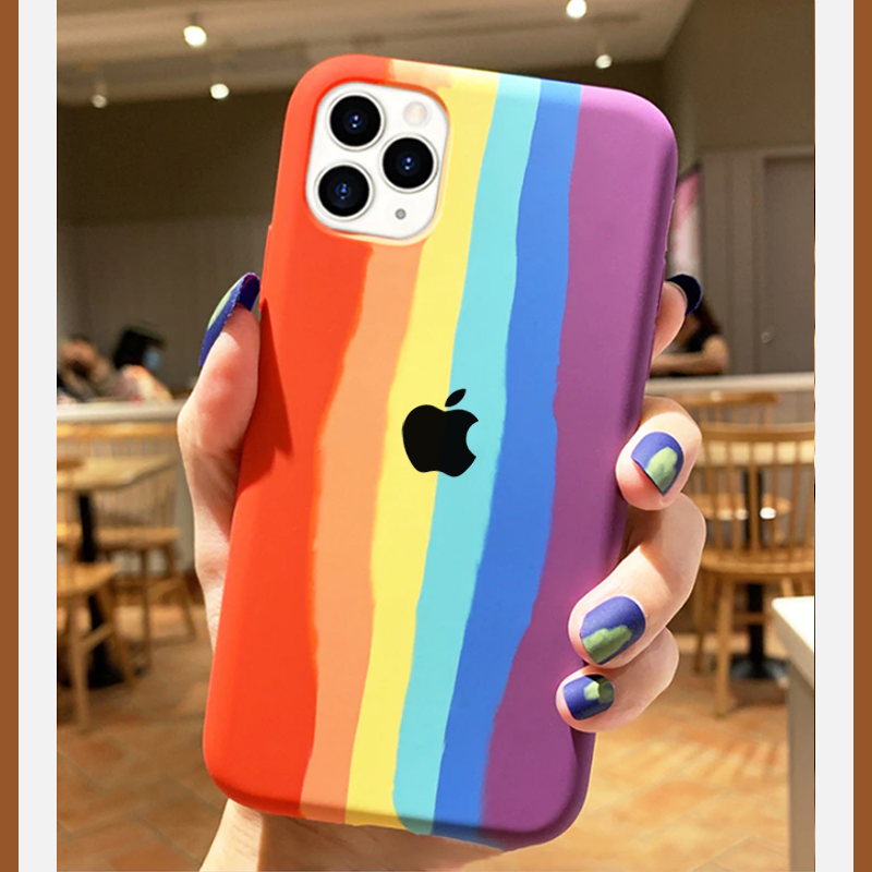 iPhone Series Rainbow Silicone Apple Logo Case (Free OTG+ USB Cable + Earphone Bag)