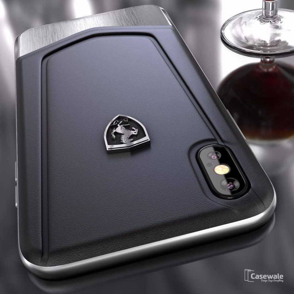 Ferrari Aluminium V Stripe Genuine Leather Case for iPhone XS