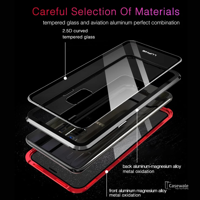 LUPHIE Double Sided Aluminum Metal Glass Case for Galaxy S9/ S9 Plus
