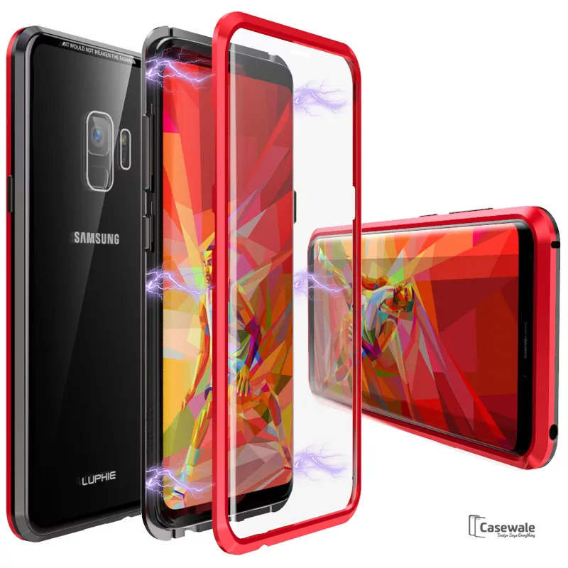 LUPHIE Double Sided Aluminum Metal Glass Case for Galaxy S9/ S9 Plus