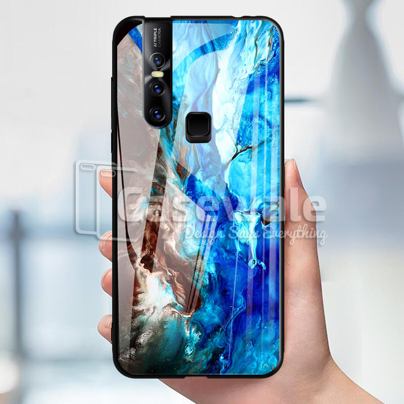 Luxury Artistic Marble Glass Case for Vivo V15 Pro