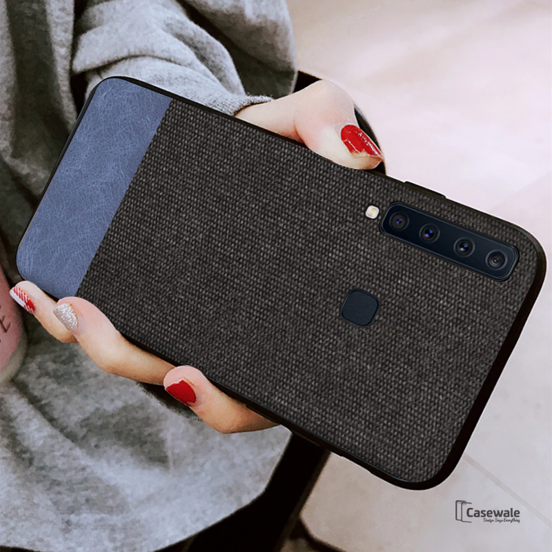 Dual Color Leather + Natural Cloth Texture Case For Galaxy A9 2018