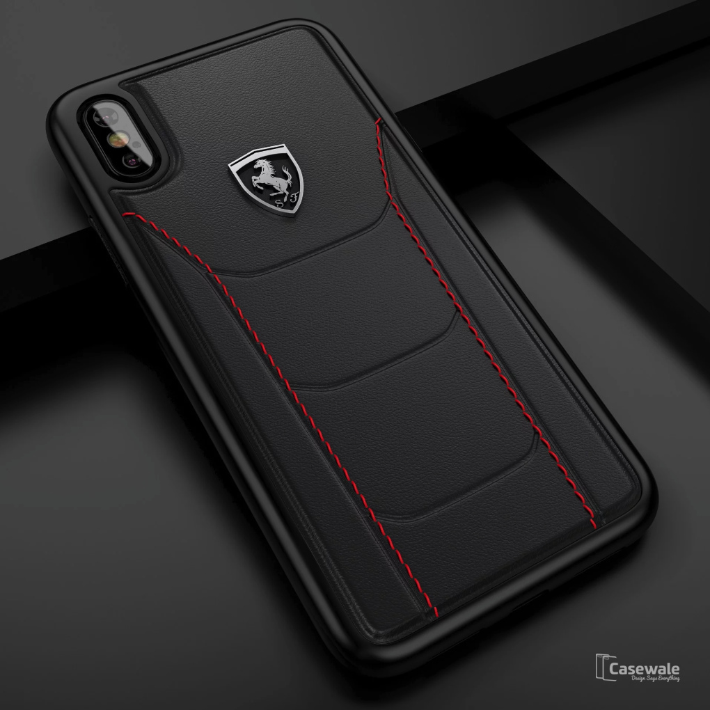 Ferrari Black Heritage Leather Hard Phone Case iPhone XS