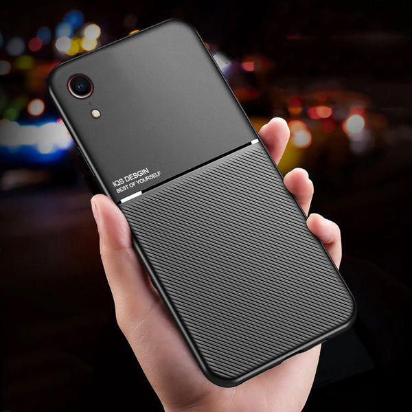 IQS Design Soft Leather Texture Case with Magnetic Car Vent for iPhone XR