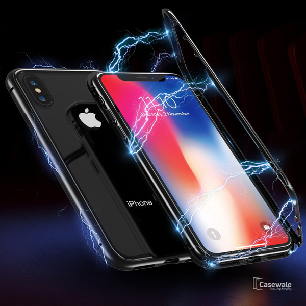 Magnetic Apple Logo Embossed Glass Case for iPhone X